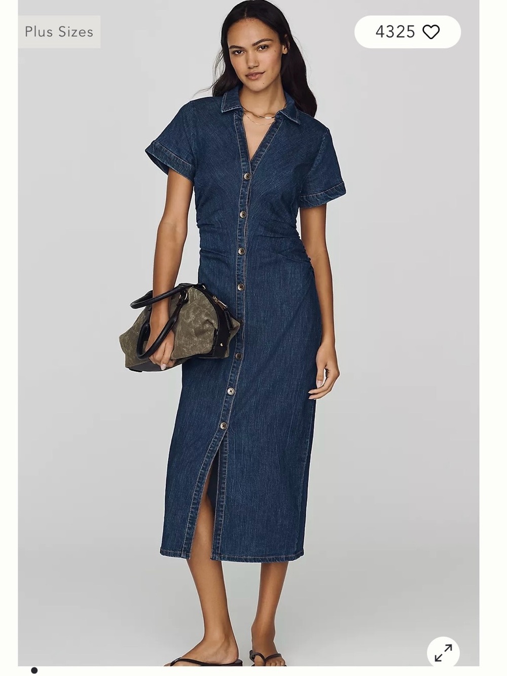 Pilcro for Anthropologie Denim Button-Front Midi Dress in Dark Blue